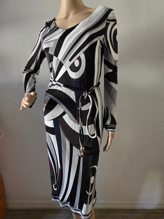 Emilio Pucci Brown White Printed Midi Length Dress US 8