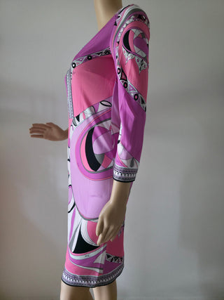 Emilio Pucci Purple Multicolor long-sleeved printed summer dress S sz