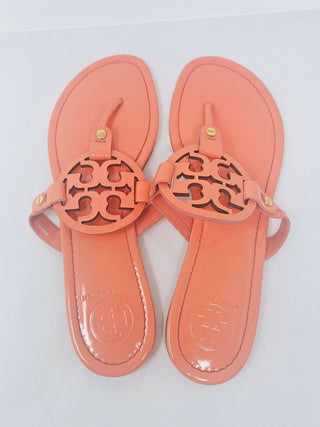 Tory Burch orange patent leather Reva thong sandals 9.5 US