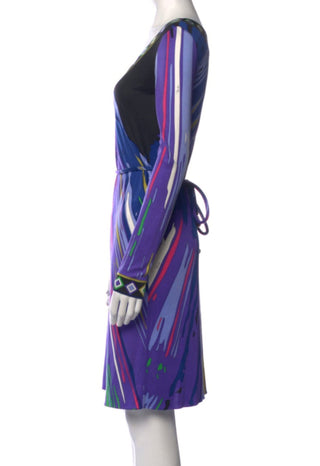 Emilio Pucci Purple Multicolor long-sleeved printed dress 40 sz