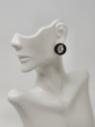 Chanel Gold-tone Black Enamel Interlocking CC Stud Earrings