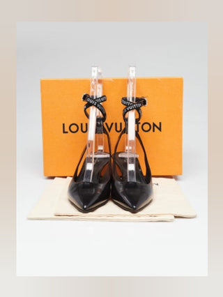 Louis Vuitton Black Smooth Leather Call Back Ankle Wrap Pumps 36 sz
