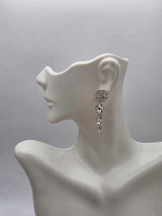 Chanel Silver-tone 2023 Strass CC Drop Earrings