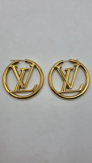 Louis Vuitton Gold-tone LV Logo Louise Hoop GM Earrings