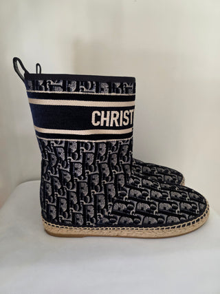 Christian Dior Blue Oblique Jacquard Velvet Boots 40 sz