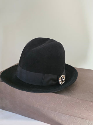 Black Gucci Felt Fedora GG Logo Hat L sz