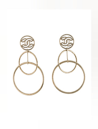 Chanel Gold-tone Interlocking CC Circle Drop Earrings
