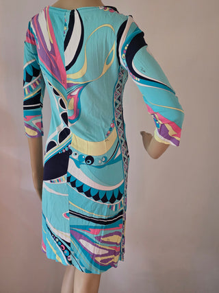 Emilio Pucci Blue Multicolor Signature Print Summer Dress S sz