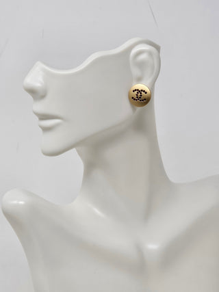 Chanel Gold-tone Strass Interlocking CC Stud Earrings