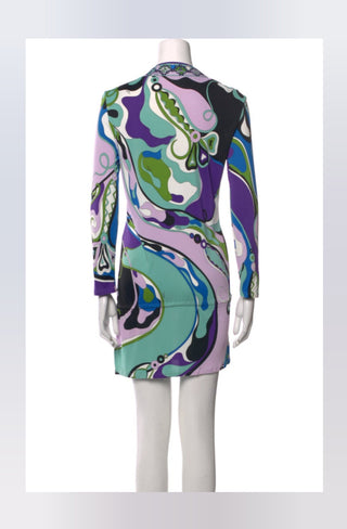 Emilio Pucci Purple Multicolor Signature Print long-sleeved dress 10 sz