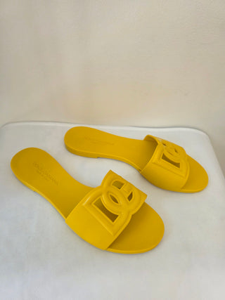 Dolce & Gabbana Yellow Jelly D&G Cutout Slides 39 sz