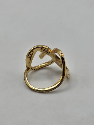 Fendi Gold-tone Crystal Embellished Logo Cocktail Ring M 7 sz