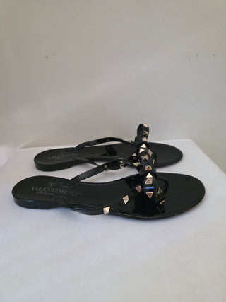 Valentino Black Rockstud Accents Rubber Bow Slides 39 sz