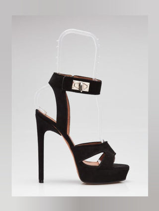 Givenchy Black Suede Platform Ankle Wrap Shark Lock Sandals 36.5 sz