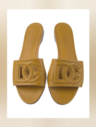 Dolce & Gabbana Yellow Leather D&G Logo Cutout Sandals 37.5