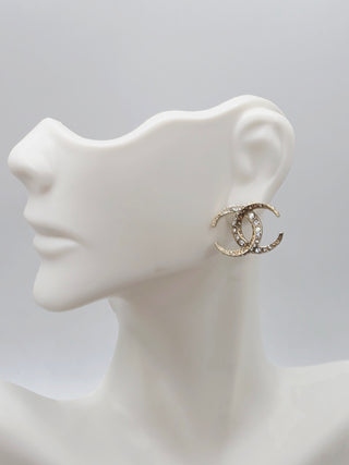 Chanel Gold-tone Strass Interlocking Crystal Stud Earrings