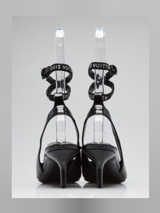 Louis Vuitton Black Smooth Leather Call Back Ankle Wrap Pumps 36 sz