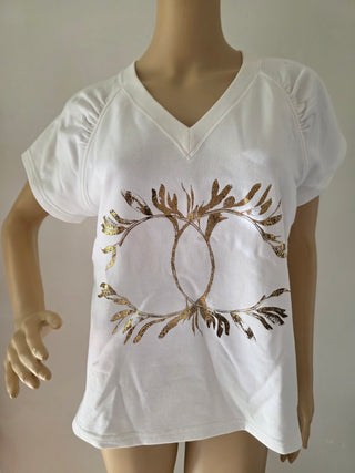 Chanel White Gold-tone CC Logo 2018 Paris-Greece T-Shirt L sz