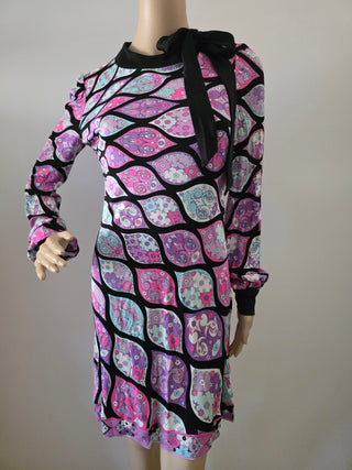 Emilio Pucci Purple Black multicolor printed Silk Mini Dress M sz