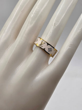 Louis Vuitton Gold-tone LV Nanogram Enamel Ring 6.5 sz