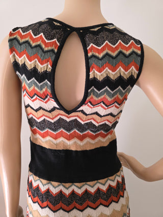 M Missoni Brown Multicolor Striped Merino Wool Mini Dress 10 sz