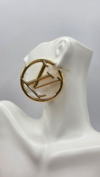 Louis Vuitton Gold-tone LV Logo Louise Hoop GM Earrings