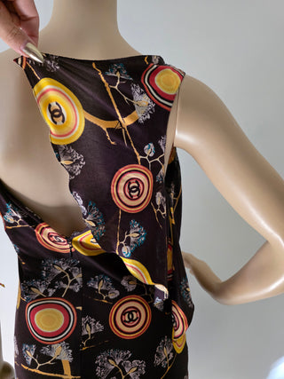 Chanel Brown Multicolor Interlocking CC Print Summer Dress 6 sz
