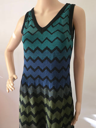 M Missoni Green multicolor Striped V-neck Mini Dress 8 US