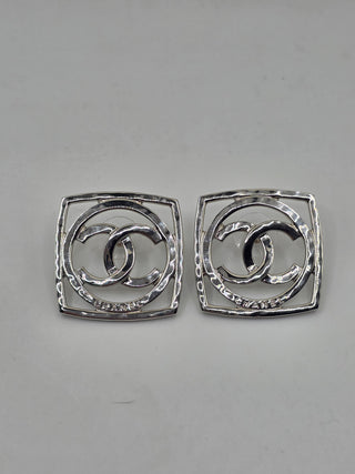 Chanel Silver-tone oversized Interlocking CC Square Stud Earrings