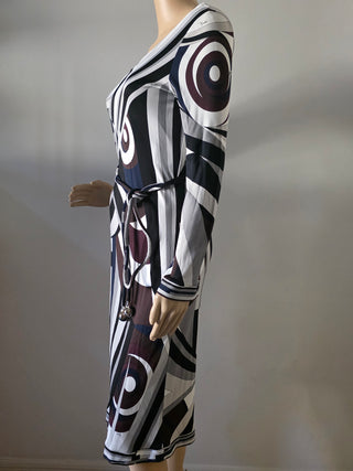 Emilio Pucci Brown White Printed Midi Length Dress US 8