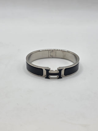 Hermes Black Enamel Palladium Plated Clic-H Narrow PM Bracelet