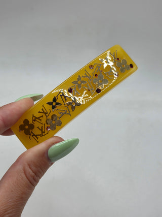 Louis Vuitton Gold-tone Yellow Resin Monogram Inclusion Hair Clip