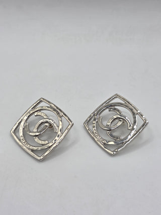 Chanel Silver-tone Interlocking CC Square Stud Earrings