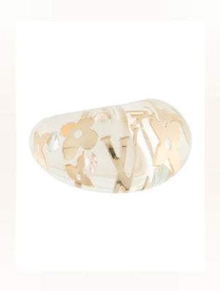 Louis Vuitton Clear Resin Crystal Inclusion LV Charm Ring 5.25