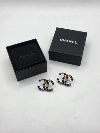 Chanel Gold Metal Multicolor Crystal CC Stud Earrings