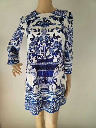 Dolce & Gabbana Blue Multicolor Silk Mini Dress IT38 sz