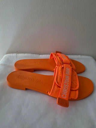 Christian Dior Orange Rubber Grosgrain Trim J'Adior Logo Slides 41 sz