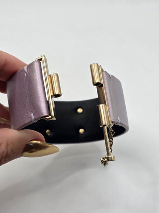 Chanel Metallic Purple Leather Interlocking CC Wrap Bracelet