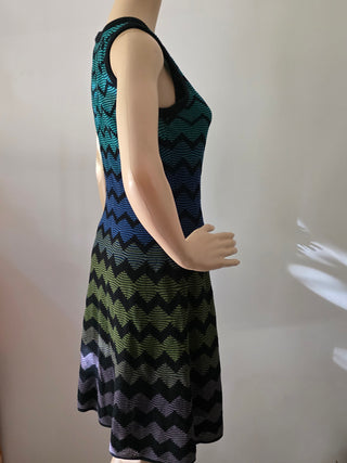 M Missoni Green multicolor Striped V-neck Mini Dress 8 US