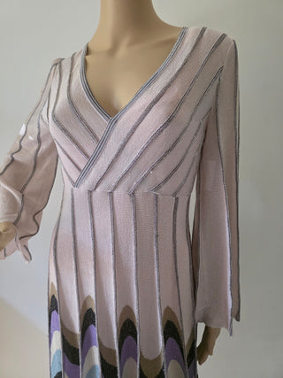 M Missoni Beige Metallic Striped Knee-Length Dress M sz