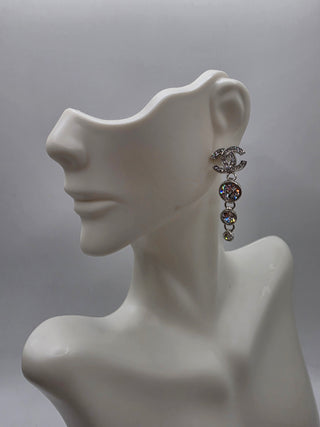 Chanel Silver-tone 2023 Strass CC Drop Earrings