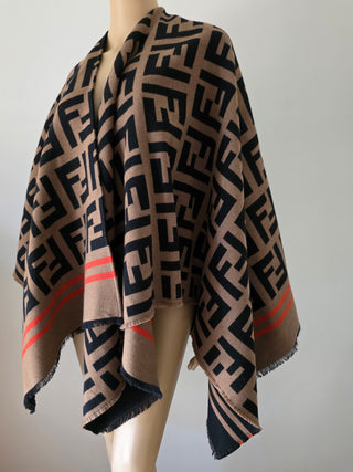 Fendi Brown FF Zucca Logo Pattern Oversized Shawl