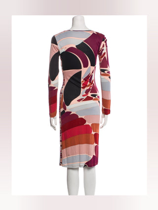 Emilio Pucci Brown Res Printed Midi Length Dress 40 sz