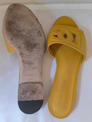 Dolce & Gabbana Yellow Leather D&G Logo Cutout Sandals 37.5
