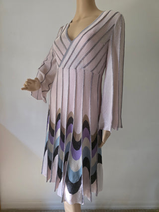 M Missoni Beige Metallic Striped Knee-Length Dress M sz