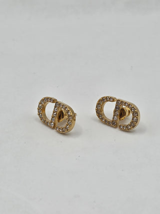 Christian Dior Goldtone Crystal CD Stud Earrings