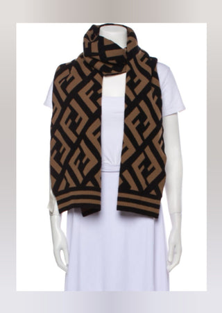 Fendi Brown FF Monogram Wool oversized scarf