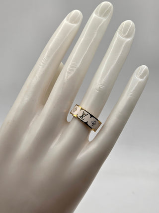 Louis Vuitton Gold-tone LV Nanogram Enamel Ring 6.5 sz