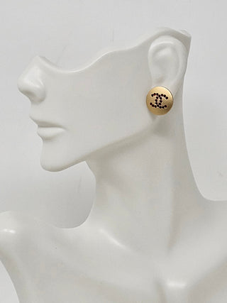 Chanel Gold-tone Strass Interlocking CC Stud Earrings
