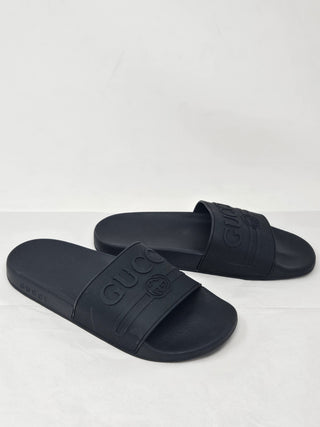 Gucci Black rubber GGbsignature logo printed sandals 40 sz